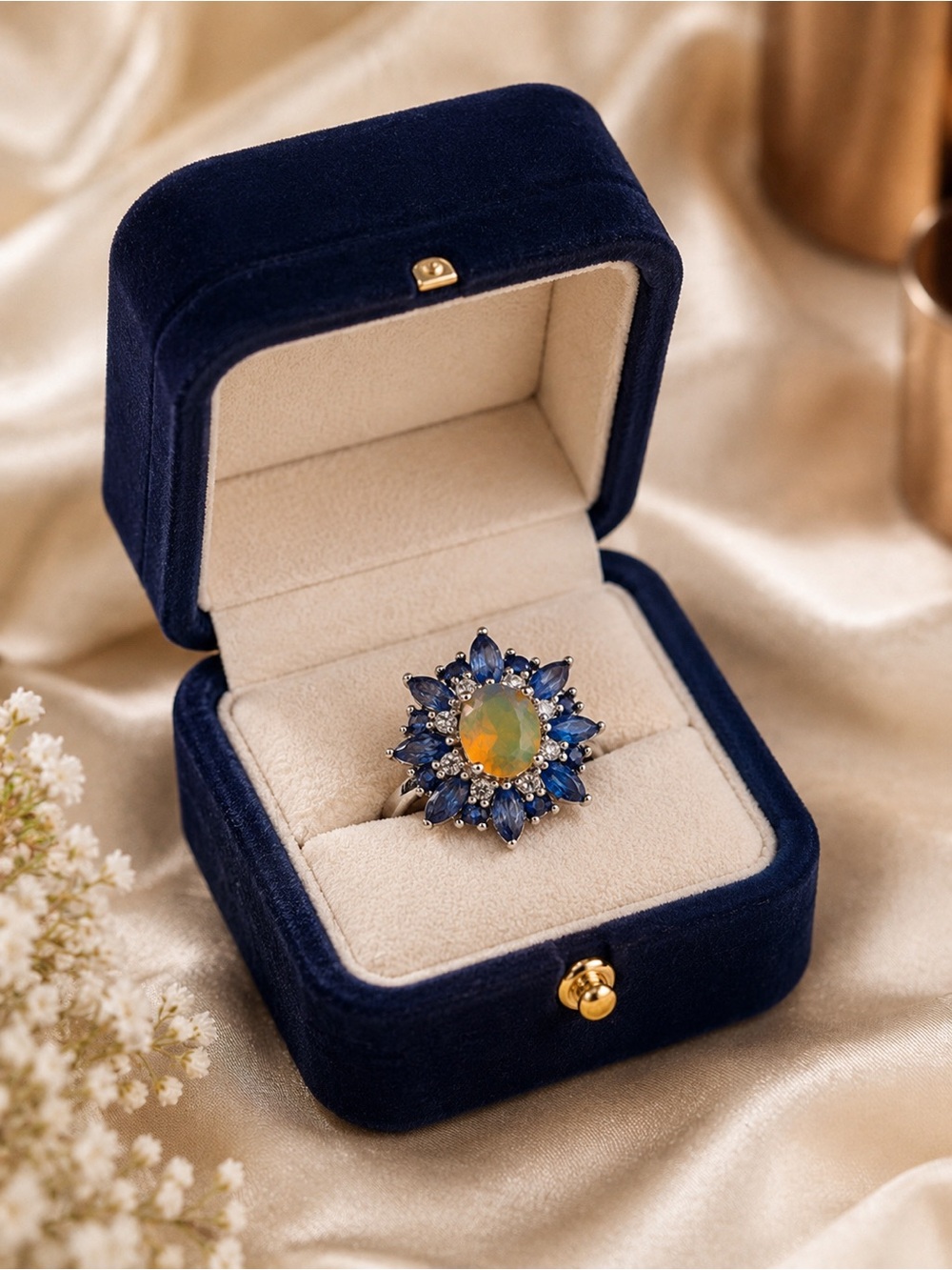 💛BBJ 925 Sterling Silver Ring Oval Fire Opal💛